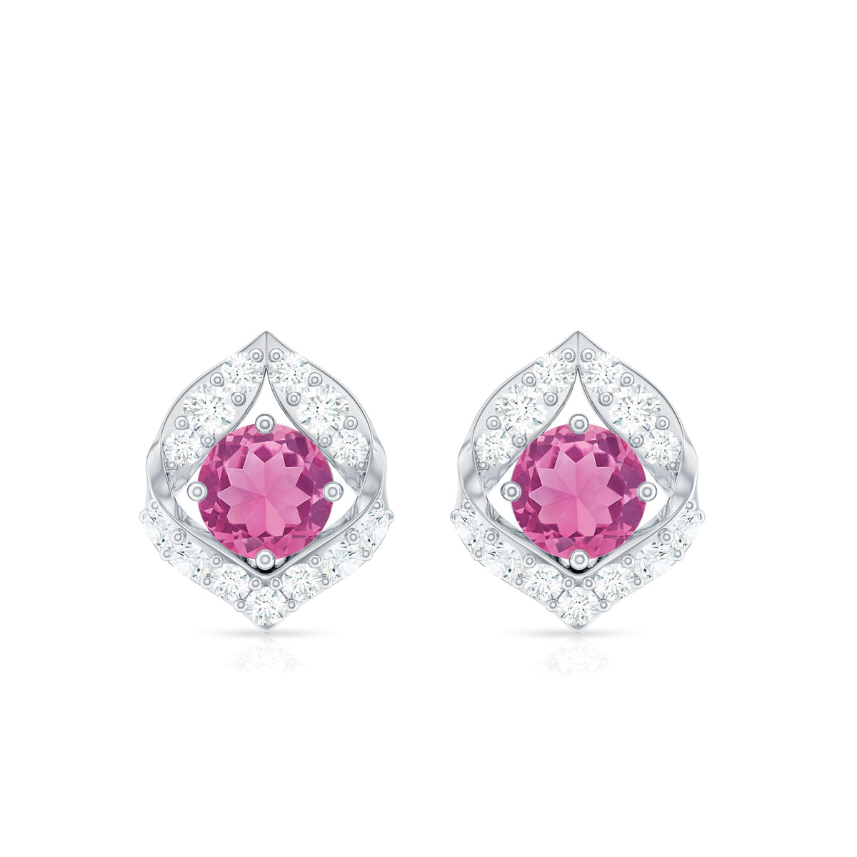 Natural Pink Tourmaline Stud Earrings with Diamond