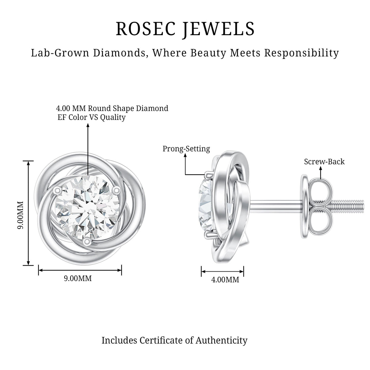 Certified Lab Grown Diamond Swirl Earrings With Screw Back