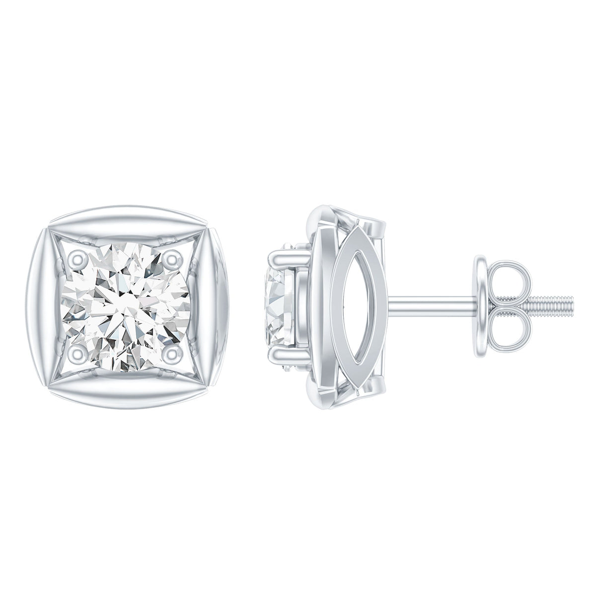 0.9 Carat Round Lab Grown Diamond Stud Earrings With Screw Back