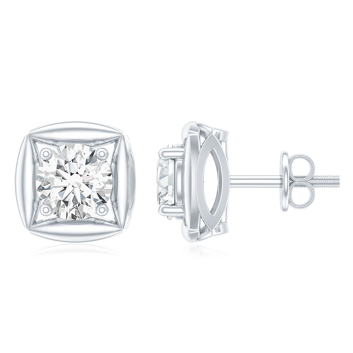 0.9 Carat Round Lab Grown Diamond Stud Earrings With Screw Back