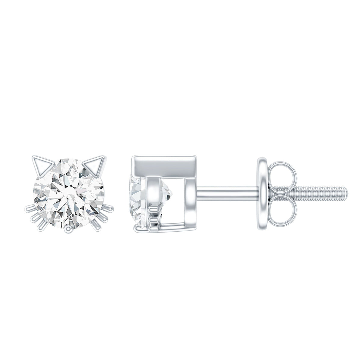 Certified 6MM Lab Grown Diamond Cute Cat Earrings