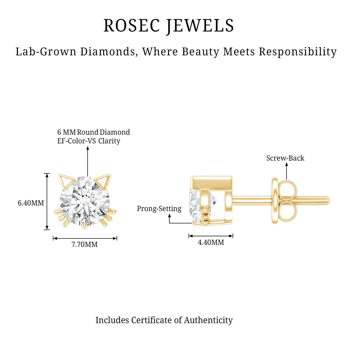 Certified 6MM Lab Grown Diamond Cute Cat Earrings