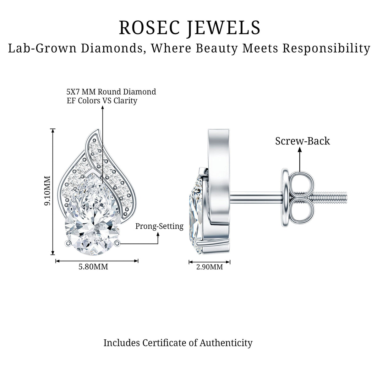 Pear Shape Lab Grown Diamond Classic Stud Earrings