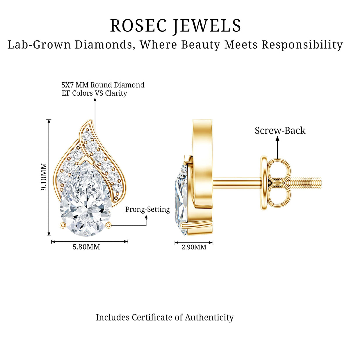 Pear Shape Lab Grown Diamond Classic Stud Earrings