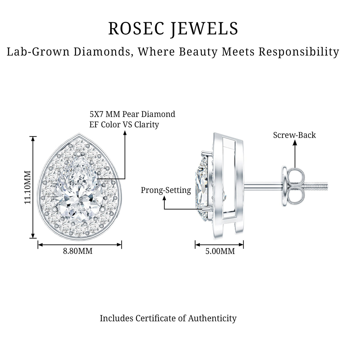 Pear Shape Lab Grown Diamond Classic Halo Stud Earrings