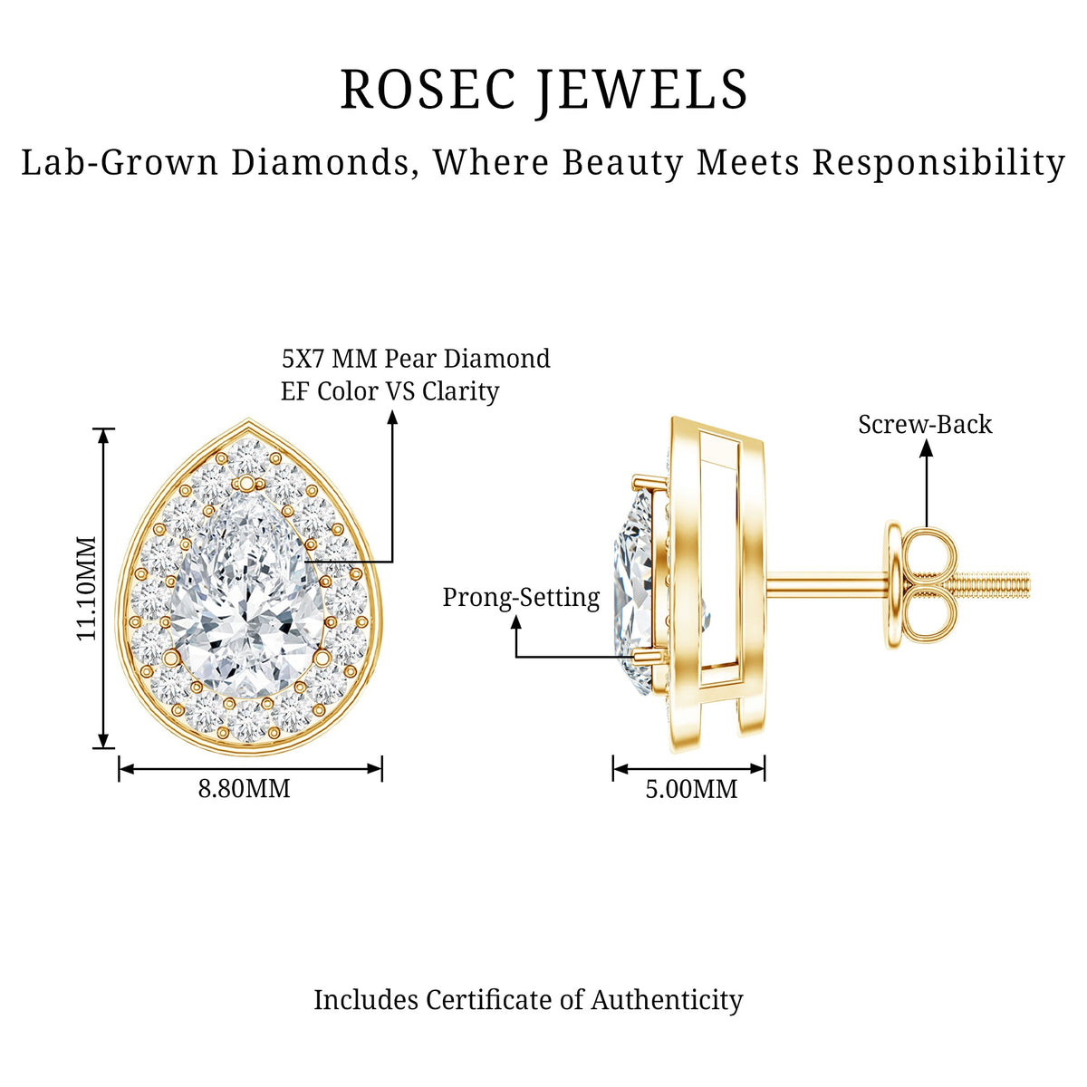 Pear Shape Lab Grown Diamond Classic Halo Stud Earrings