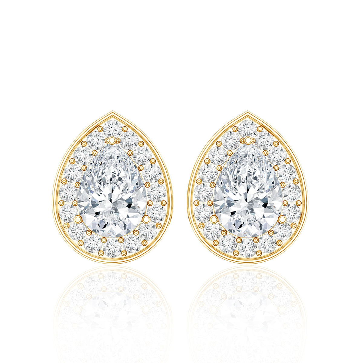 Pear Shape Lab Grown Diamond Classic Halo Stud Earrings