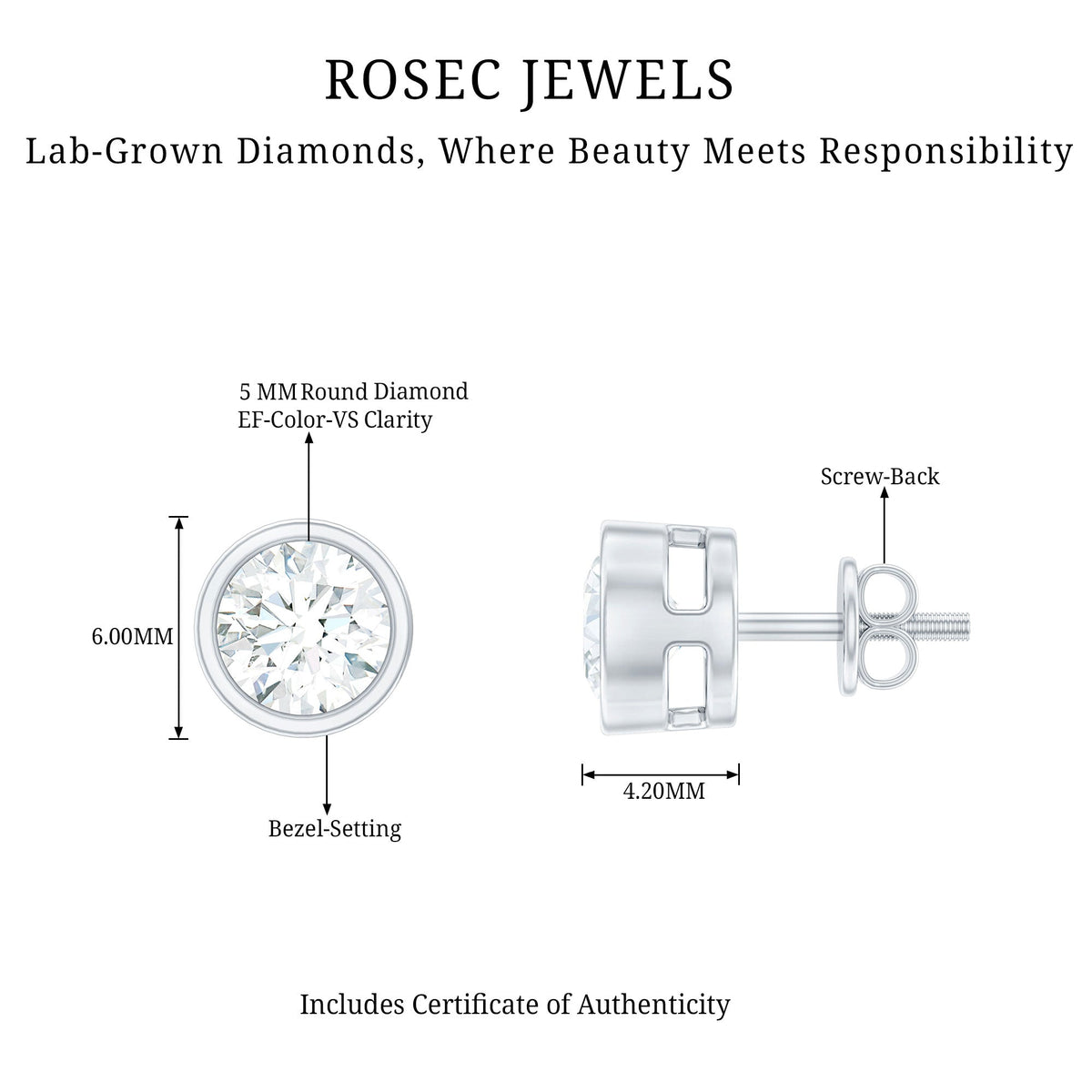 Simple Solitaire Stud Earrings with Lab Grown Diamond