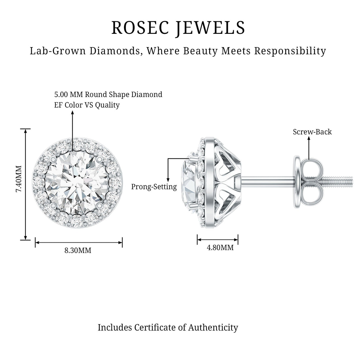 Classic Lab Grown Diamond Stud Earrings with Halo