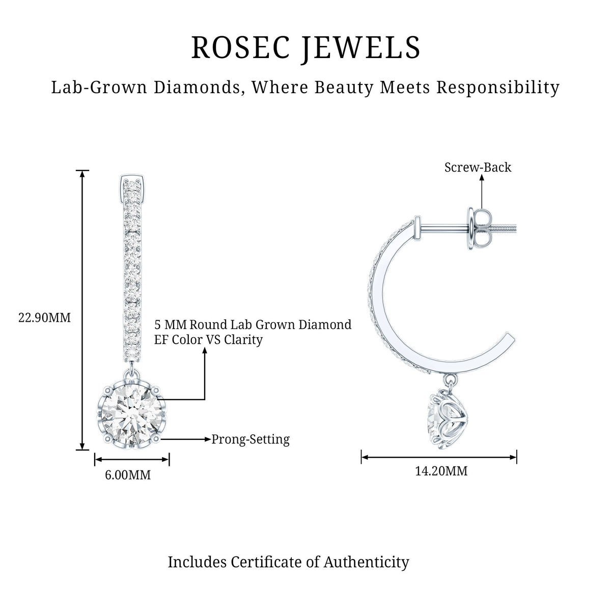 Lab Grown Diamond Minimal Hoop Drop Earrings