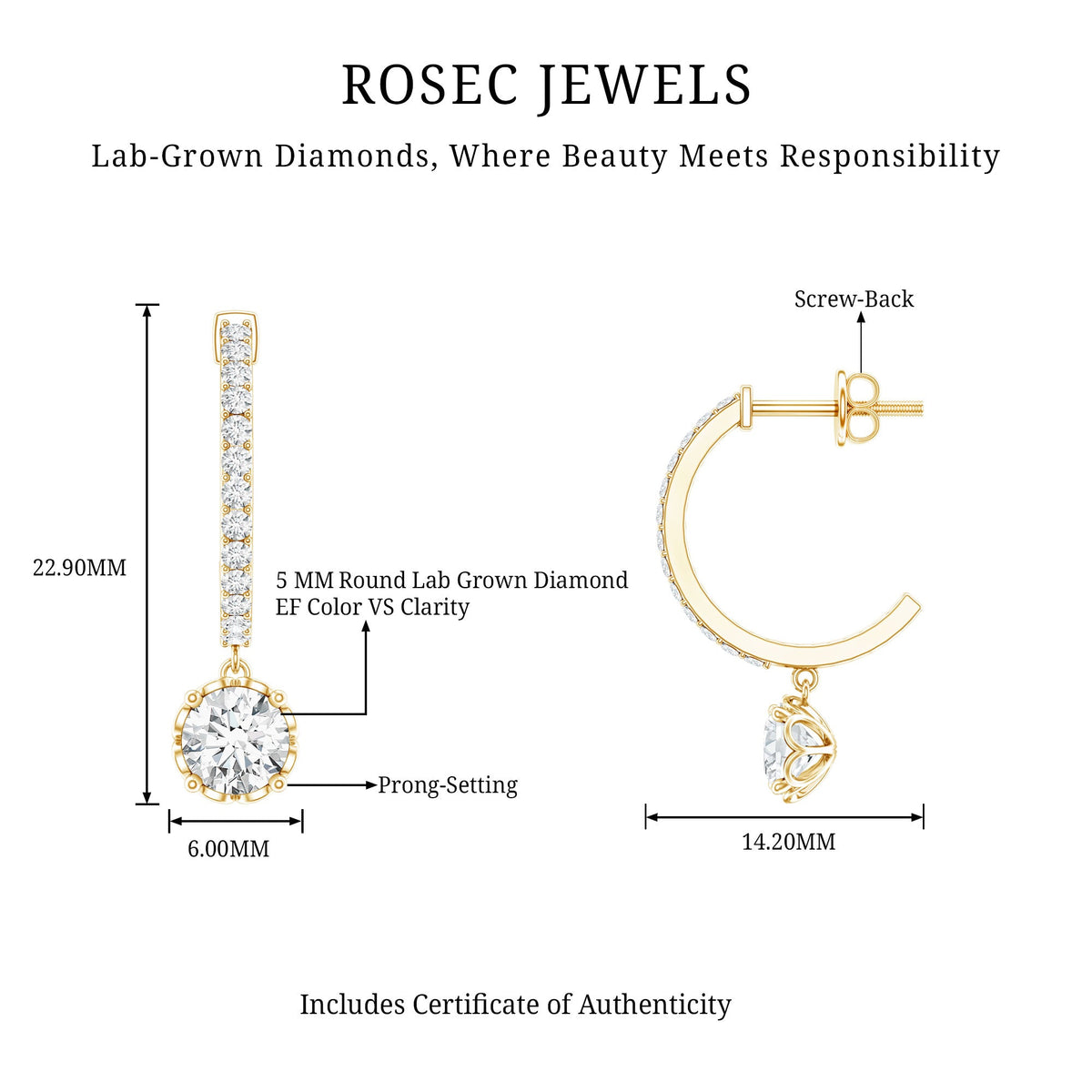 Lab Grown Diamond Minimal Hoop Drop Earrings