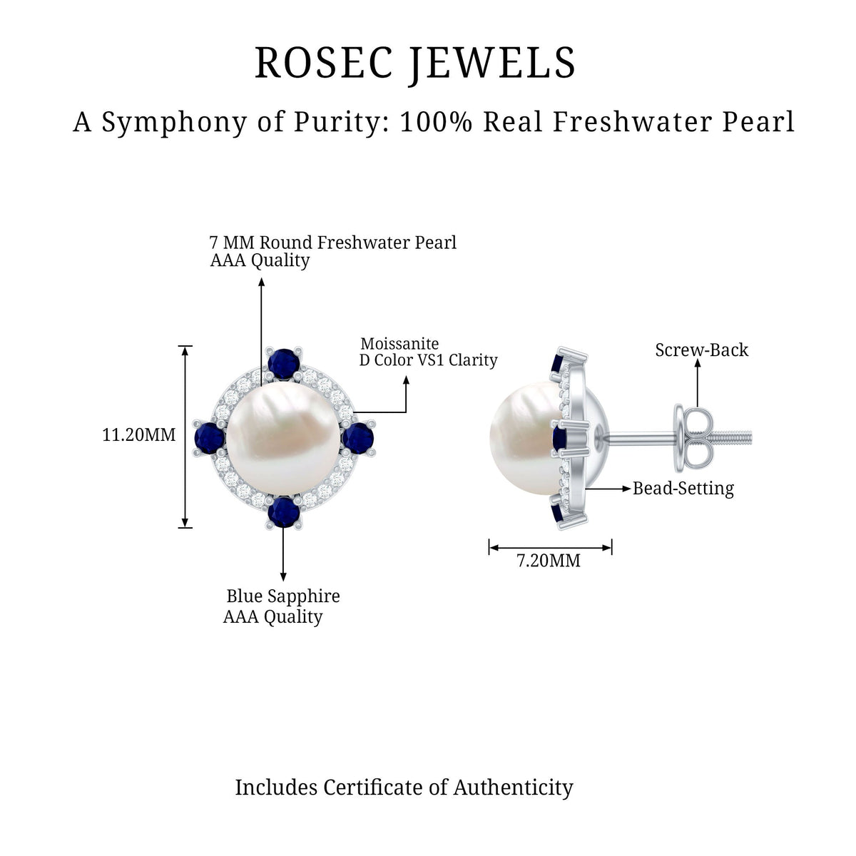 Natural Freshwater Pearl Vintage Earrings With Blue Sapphire