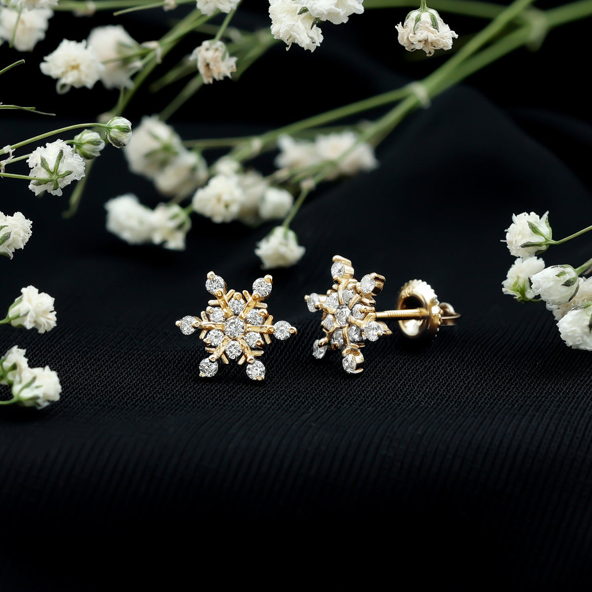 Certified Diamond Snowflake Stud Earrings with Screw Back