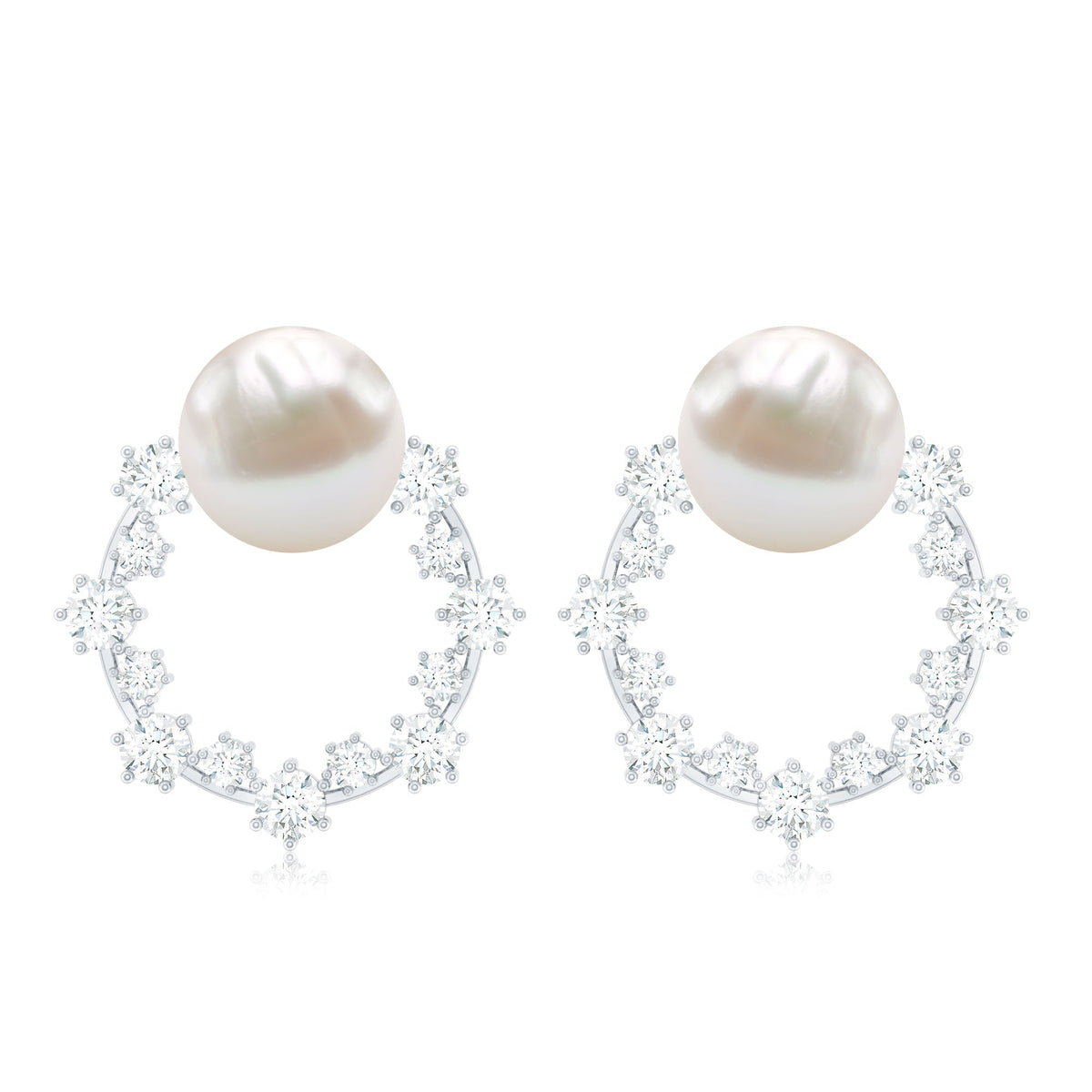 Real Freshwater Pearl and Diamond Bridal Stud Earrings
