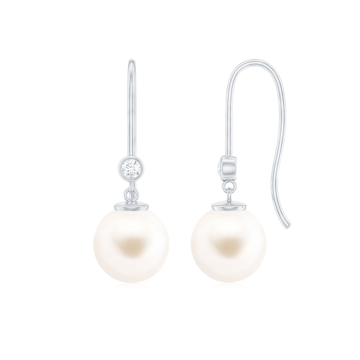 Real Freshwater Pearl Drop Earrings with Diamond