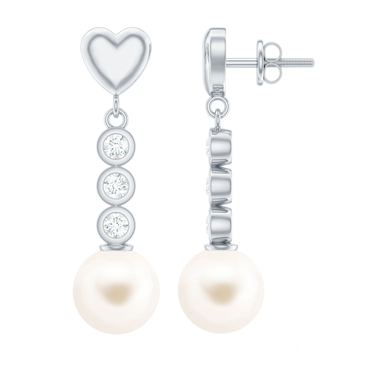 Genuine 6 Carat Freshwater Pearl and Diamond Dangle Earrings