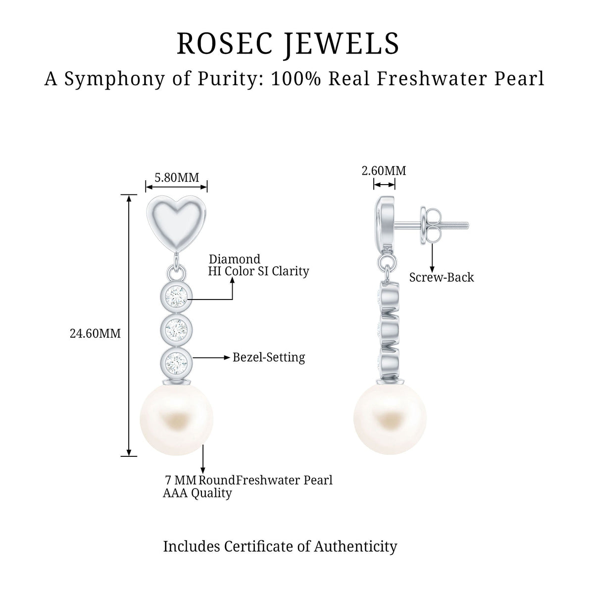 Genuine 6 Carat Freshwater Pearl and Diamond Dangle Earrings