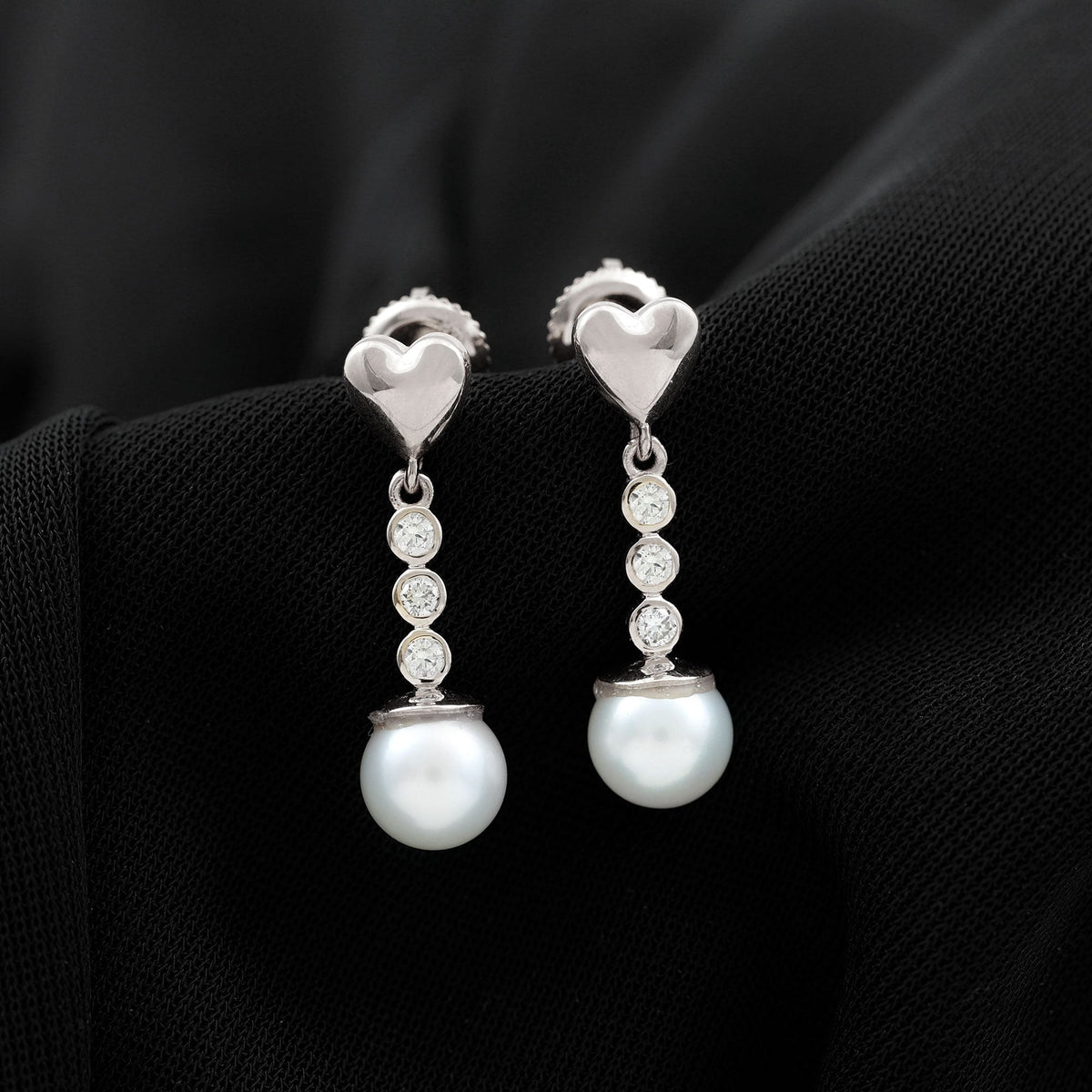 Genuine 6 Carat Freshwater Pearl and Diamond Dangle Earrings