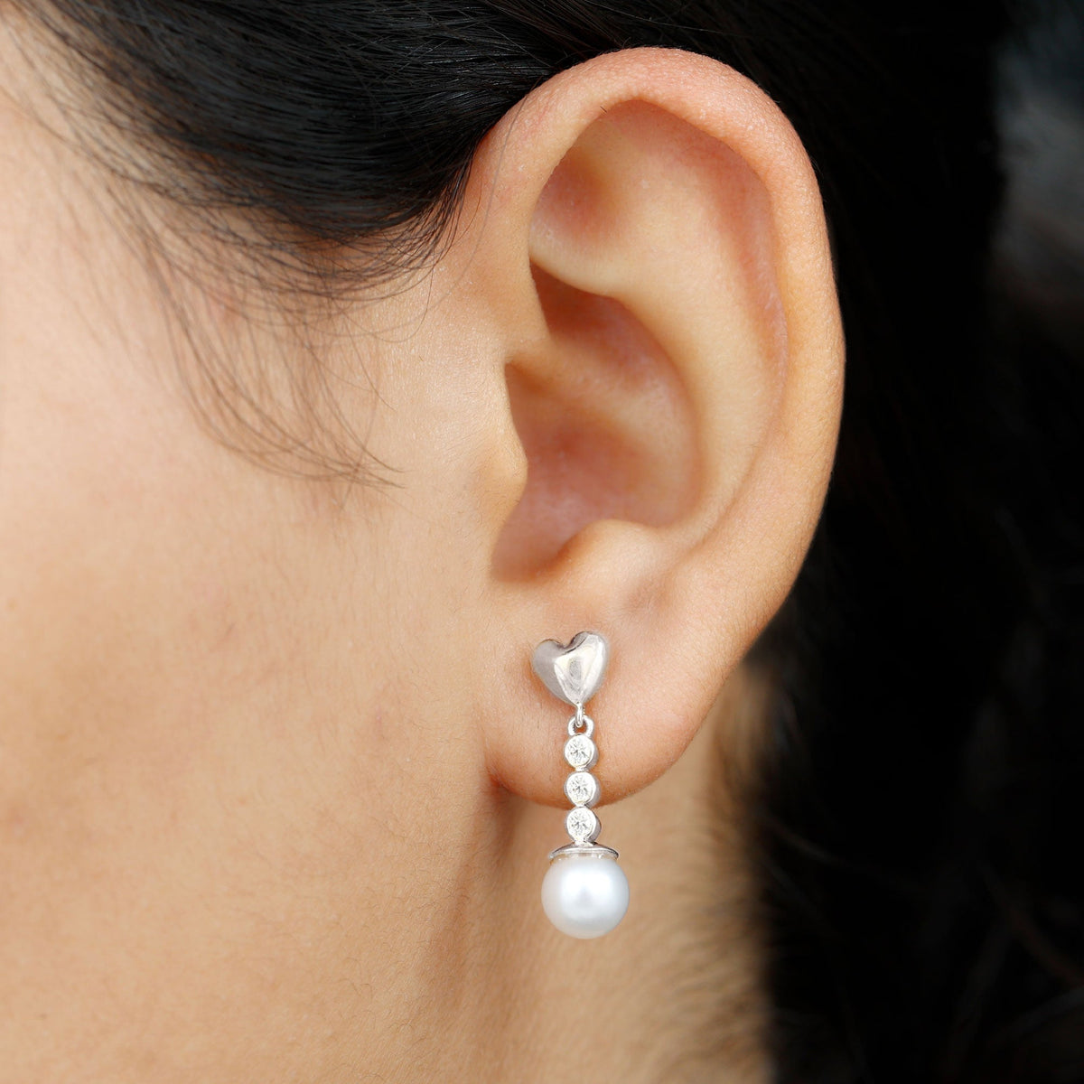 Genuine 6 Carat Freshwater Pearl and Diamond Dangle Earrings