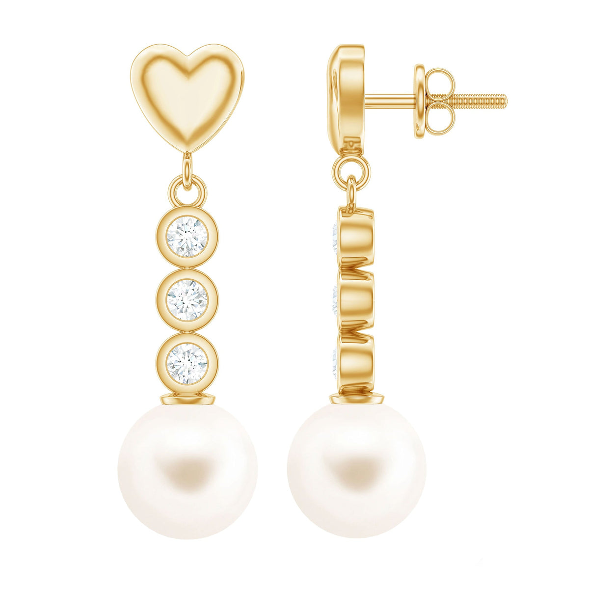 Genuine 6 Carat Freshwater Pearl and Diamond Dangle Earrings