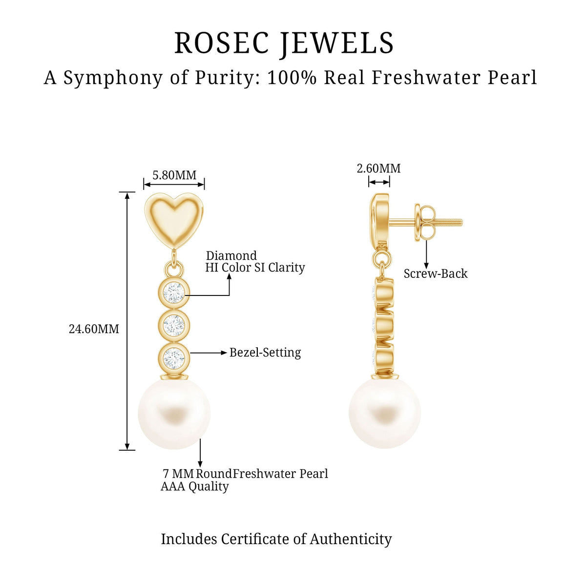 Genuine 6 Carat Freshwater Pearl and Diamond Dangle Earrings
