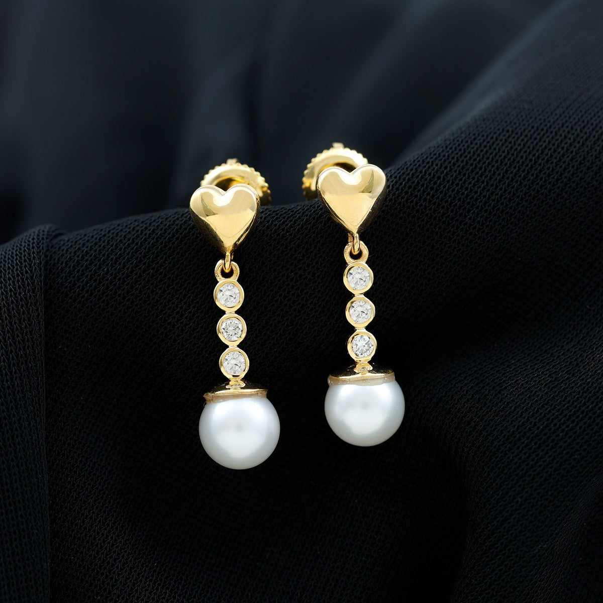 Genuine 6 Carat Freshwater Pearl and Diamond Dangle Earrings