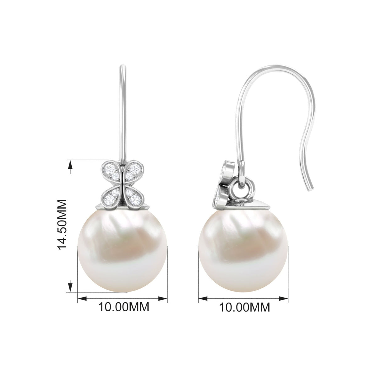 Natural Freshwater Pearl Drop Earrings with Flower Diamond