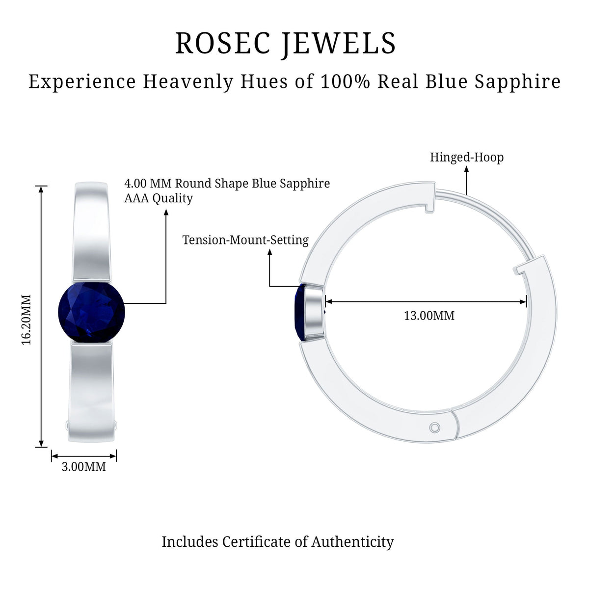 Minimal Blue Sapphire Hinged Hoop Earrings