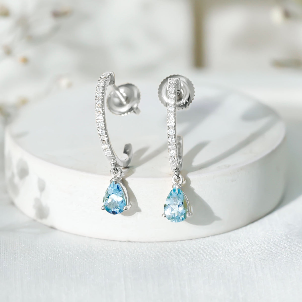 Aquamarine and Diamond Hoop Drop Earrings