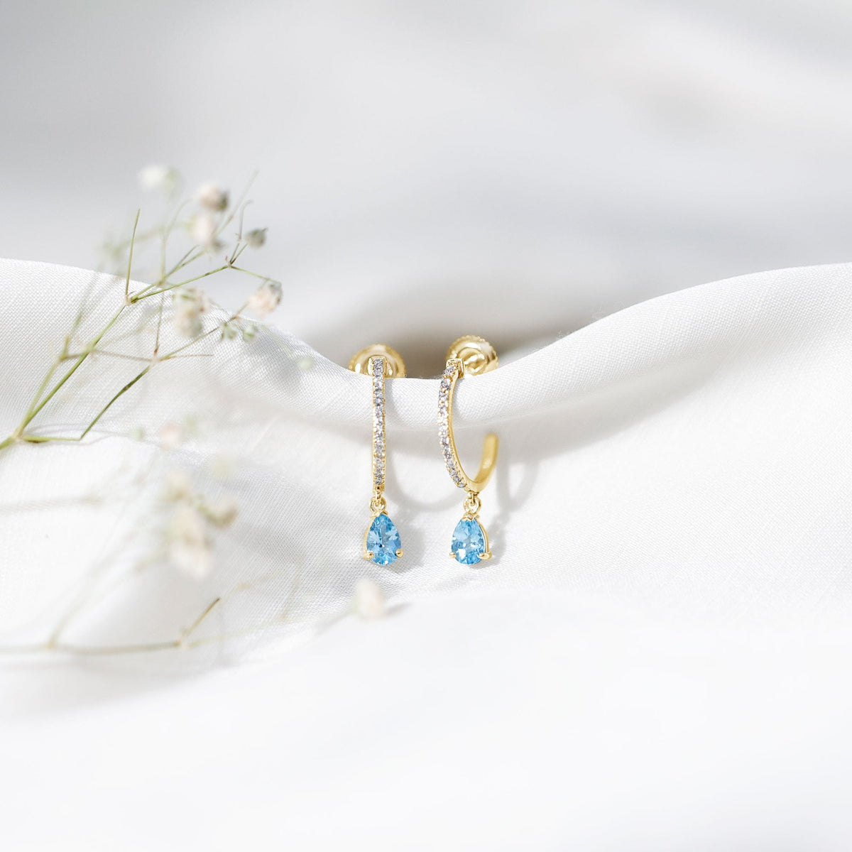 Aquamarine and Diamond Hoop Drop Earrings