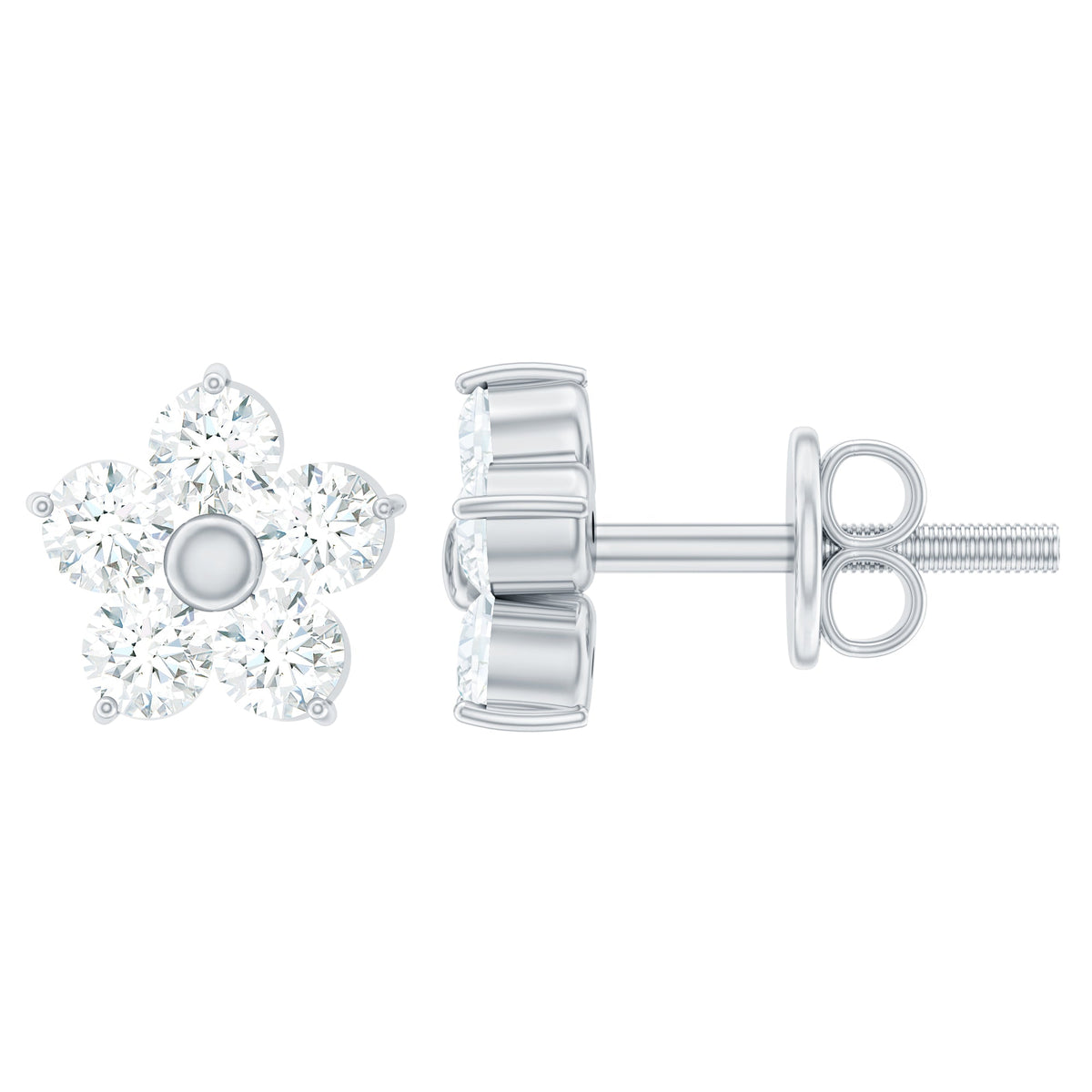 Natural Diamond Flower Stud Earrings