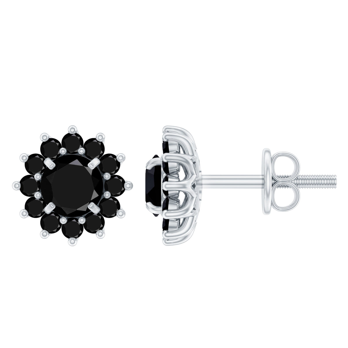 Lab Grown Black Diamond Statement Flower Earrings
