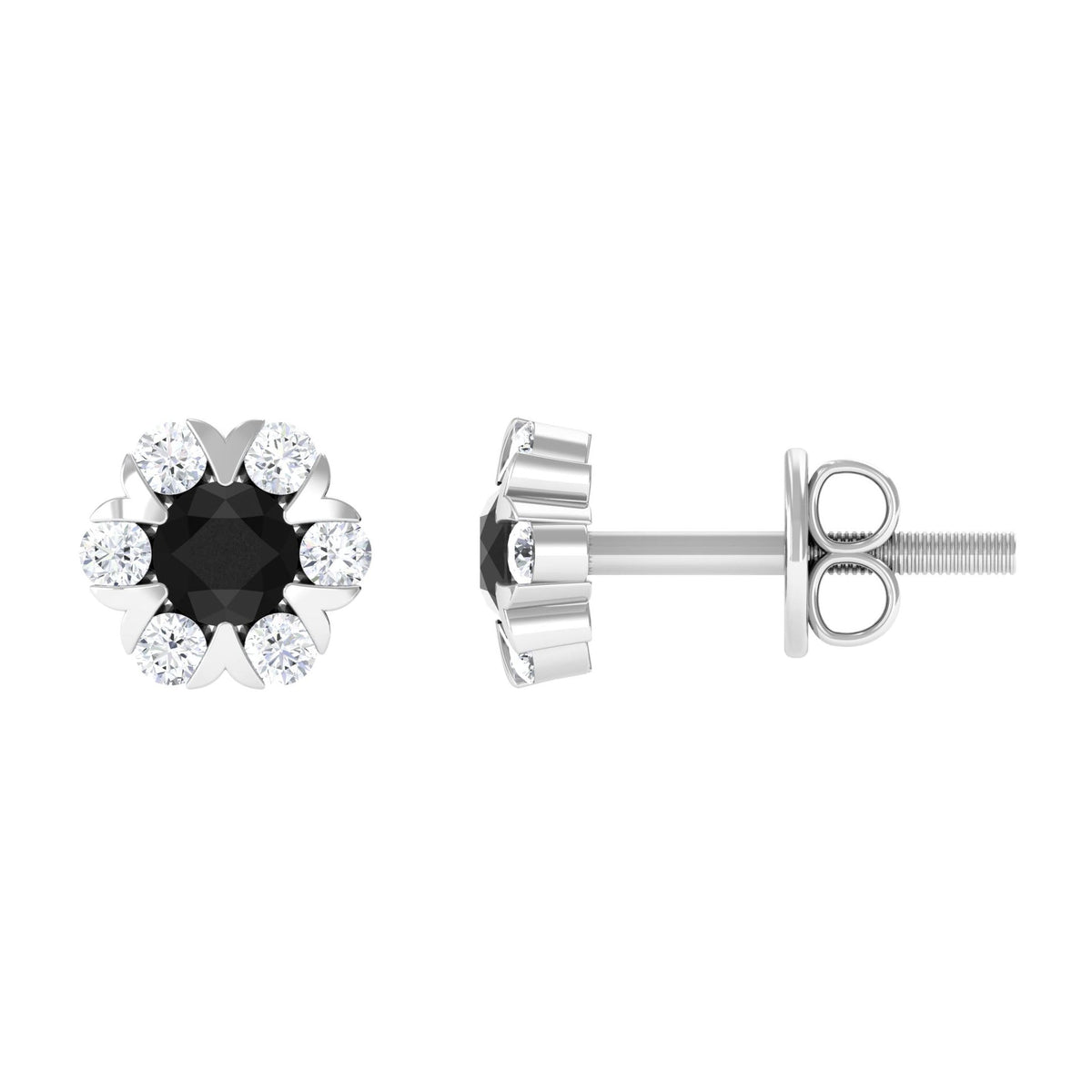 Lab Grown Black and White Diamond Flower Stud Earrings