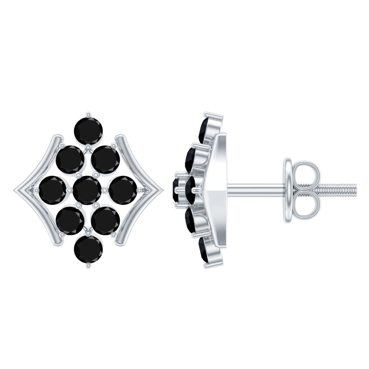 Art Deco Inspired Black Onyx Cluster Stud Earrings for Women