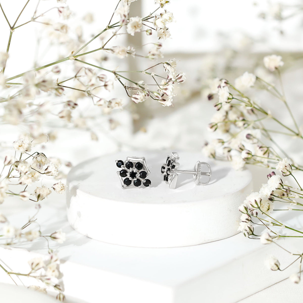 Art Deco Inspired Black Onyx Cluster Stud Earrings for Women