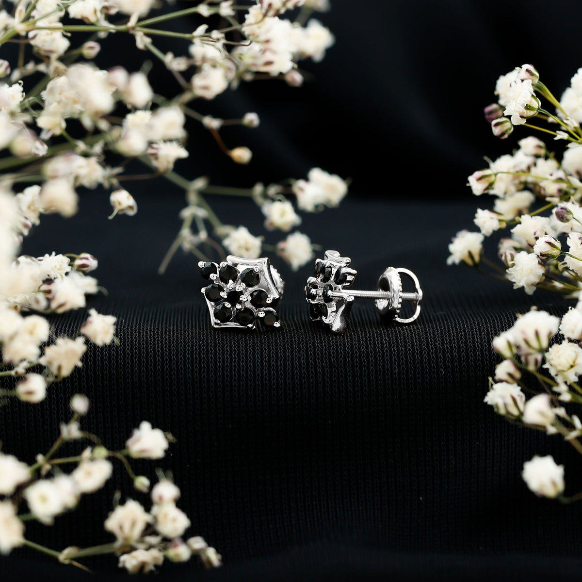 Art Deco Inspired Black Onyx Cluster Stud Earrings for Women