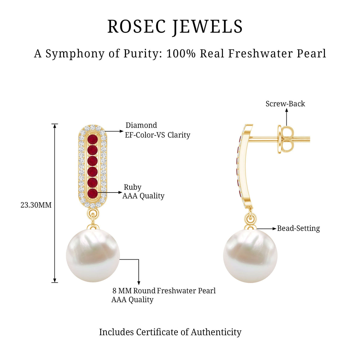 Pearl Bridal Earrings with Ruby and Diamond