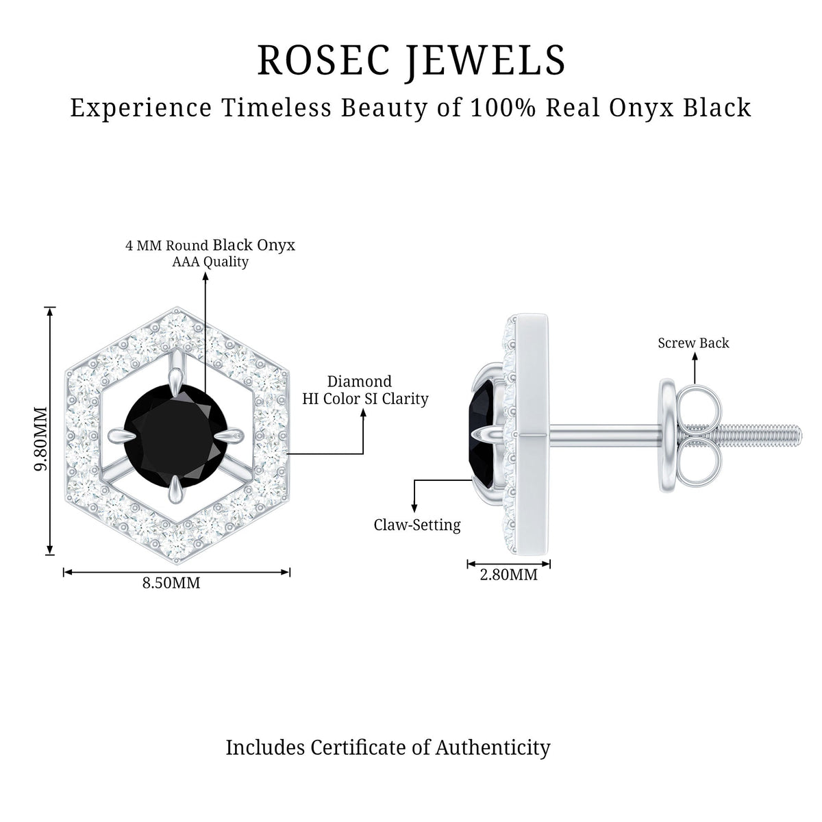 Real Black Onyx Geometric Earrings with Diamond