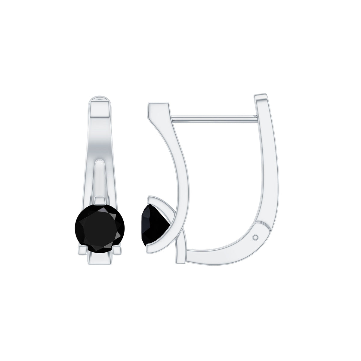 Natural Black Onyx J Hoop Earrings with Latch Back