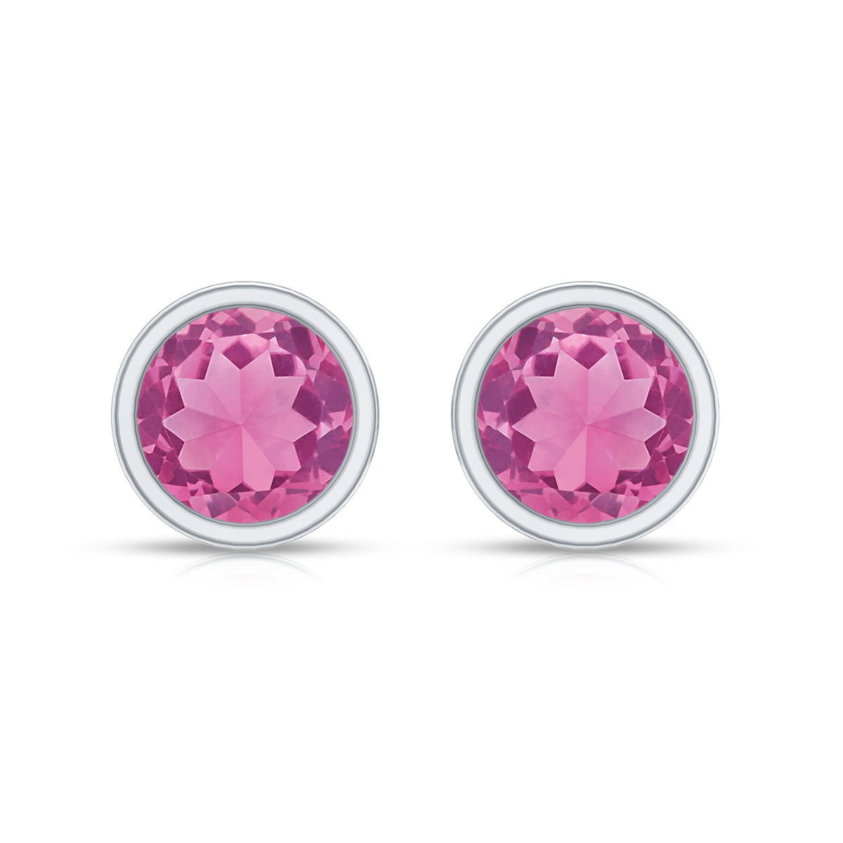Round Pink Tourmaline Solitaire Stud Earrings