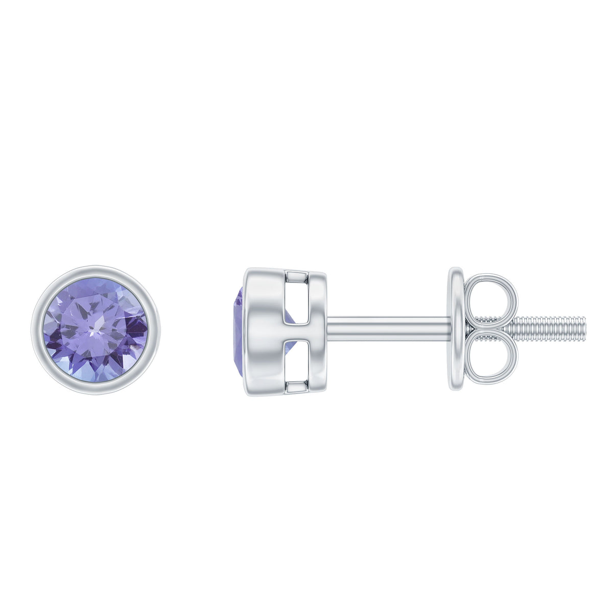 Natural 1 Carat Blue Tanzanite Solitaire Stud Earrings in Bezel Setting