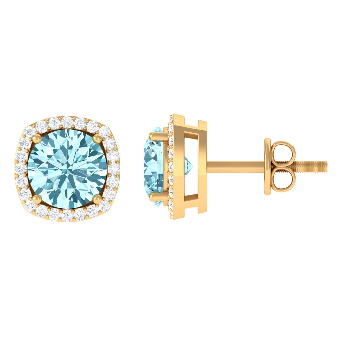 Natural Aquamarine Bridal Stud Earrings with Diamond Halo