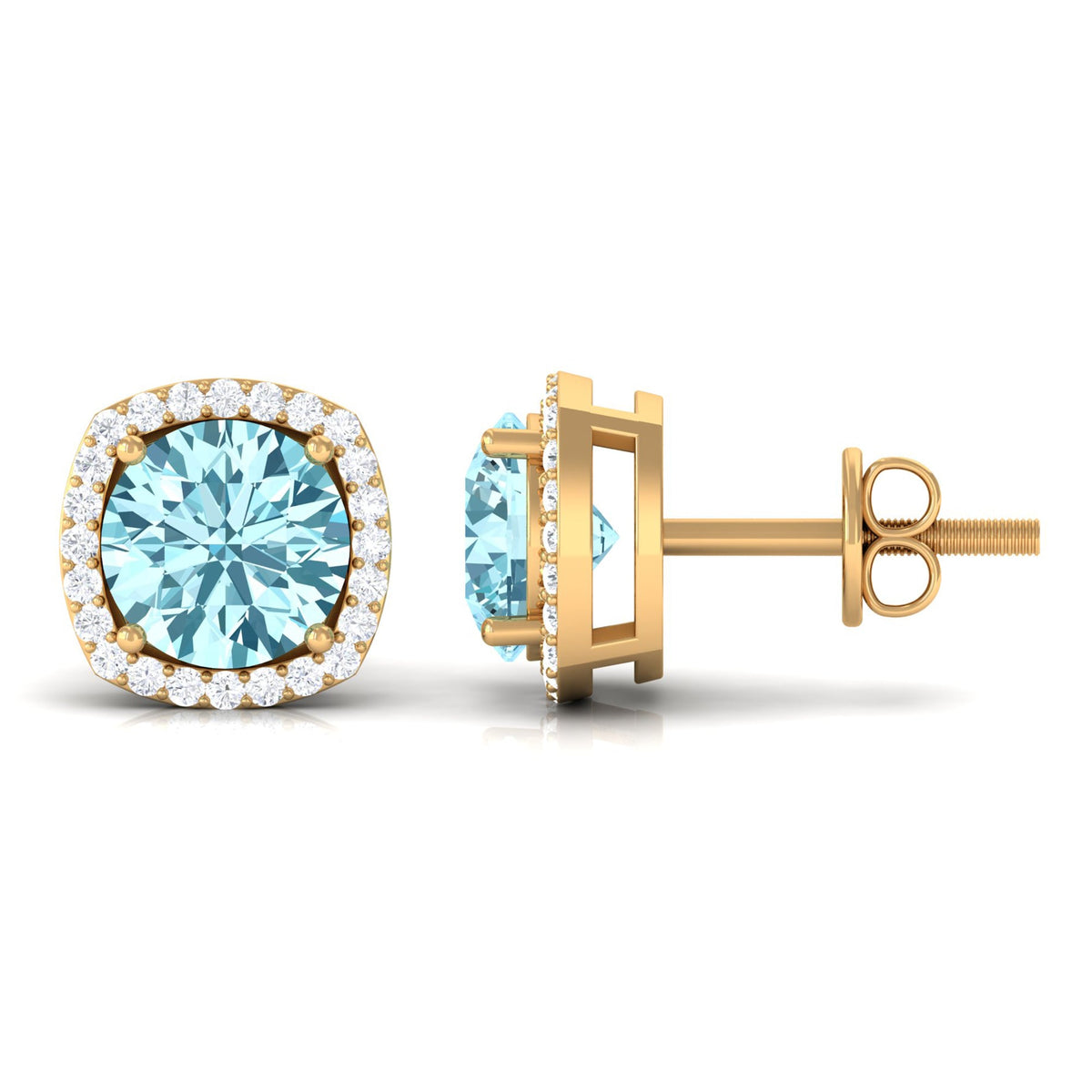 Natural Aquamarine Bridal Stud Earrings with Diamond Halo