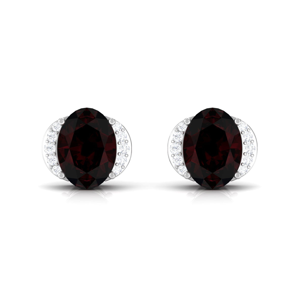 Oval Garnet Solitaire Stud Earrings with Diamond