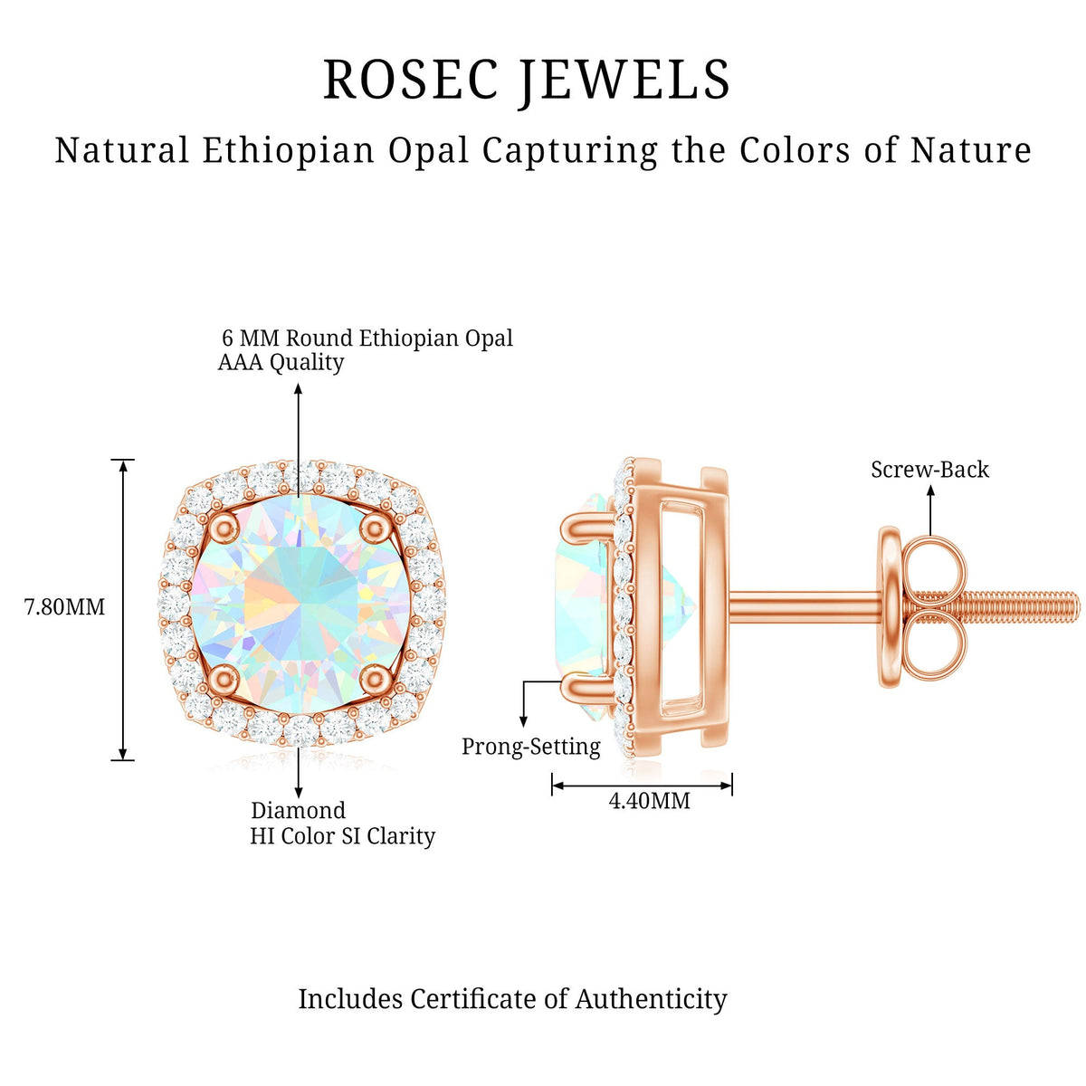 Real 1.6 Carat Ethiopian Opal and Diamond Halo Stud Earrings