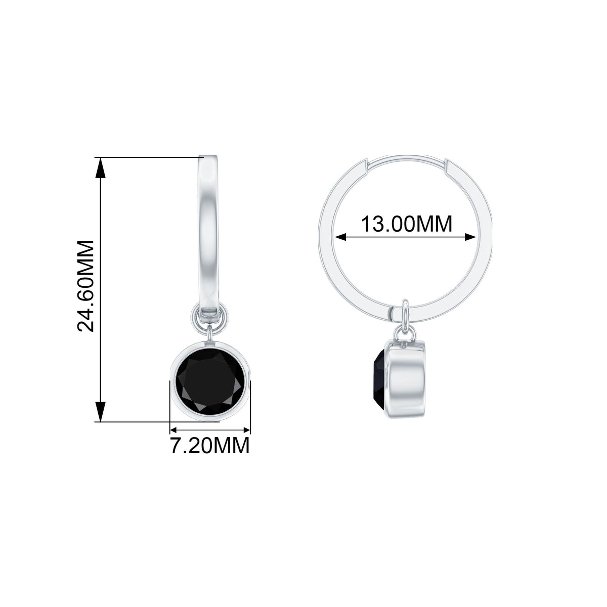 Natural Black Spinel Drop Hoop Earrings