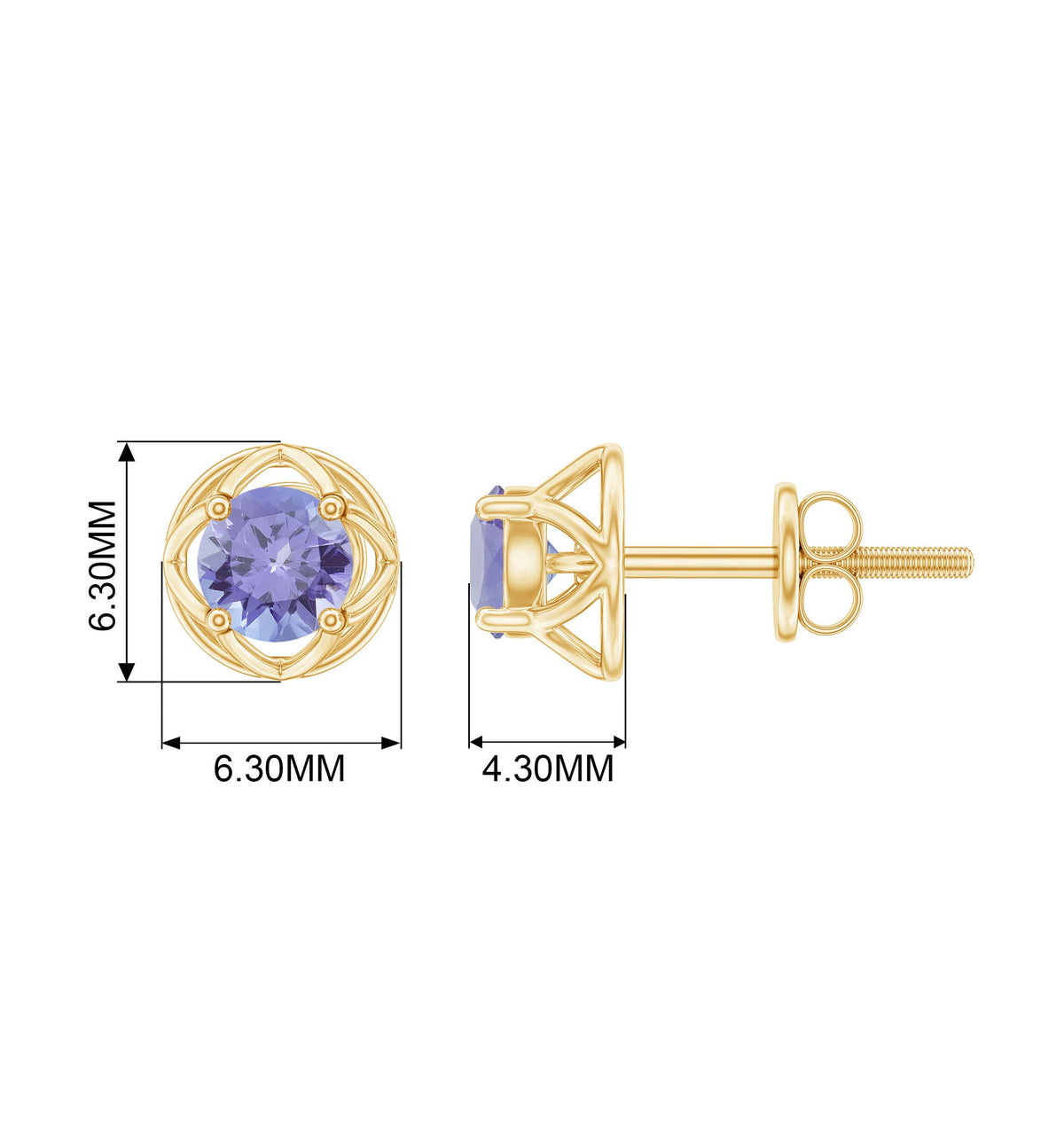 Round Tanzanite Solitaire Flower Stud Earrings