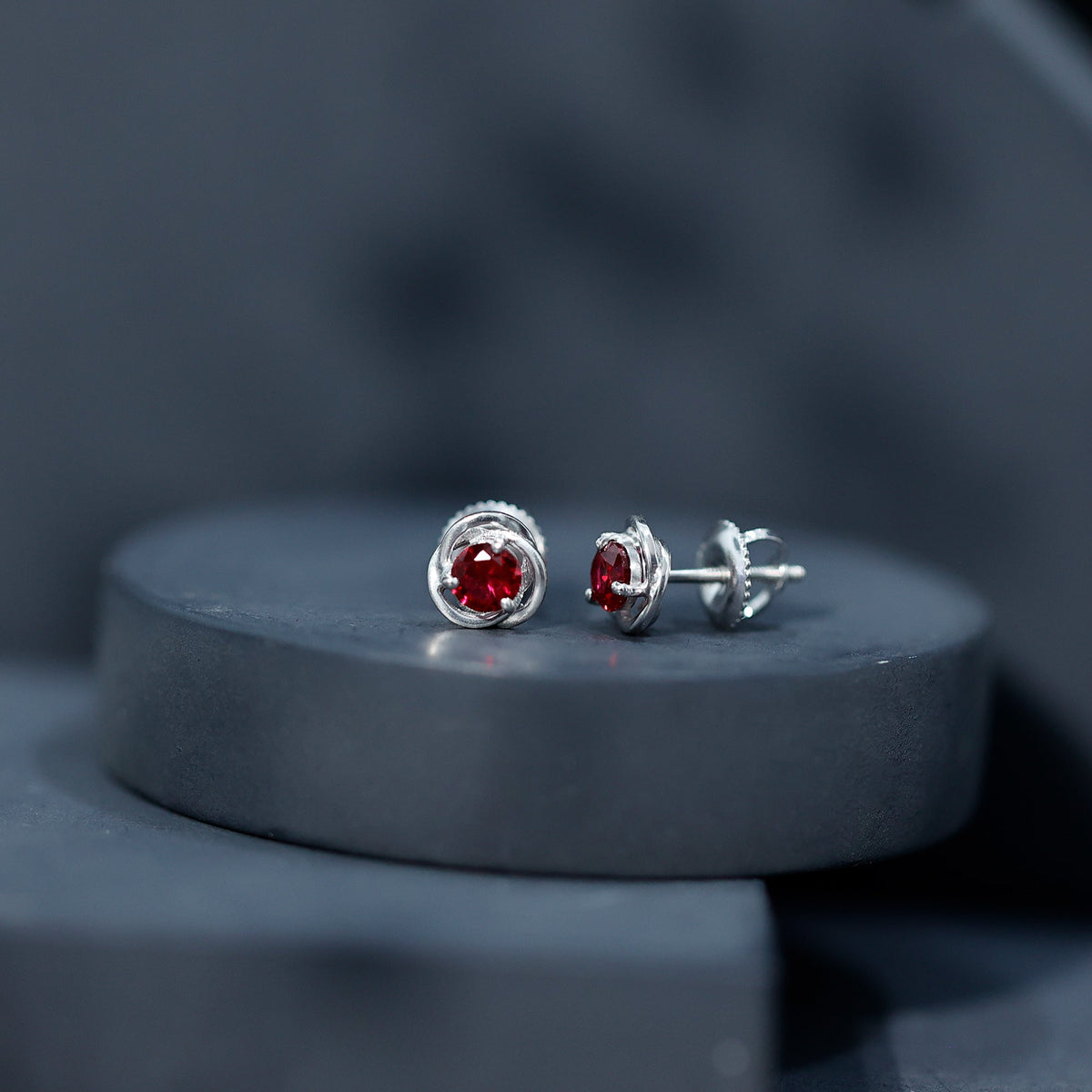 Lab Created Ruby Swirl Stud Earrings with Screw Back