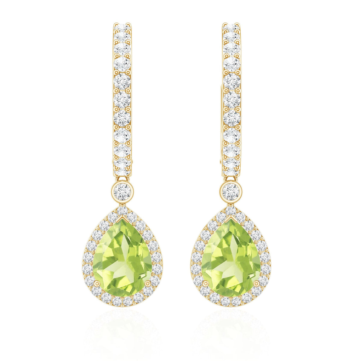 Classic 2 Carat Peridot Teardrop Earrings with Moissanite Hinged Hoop
