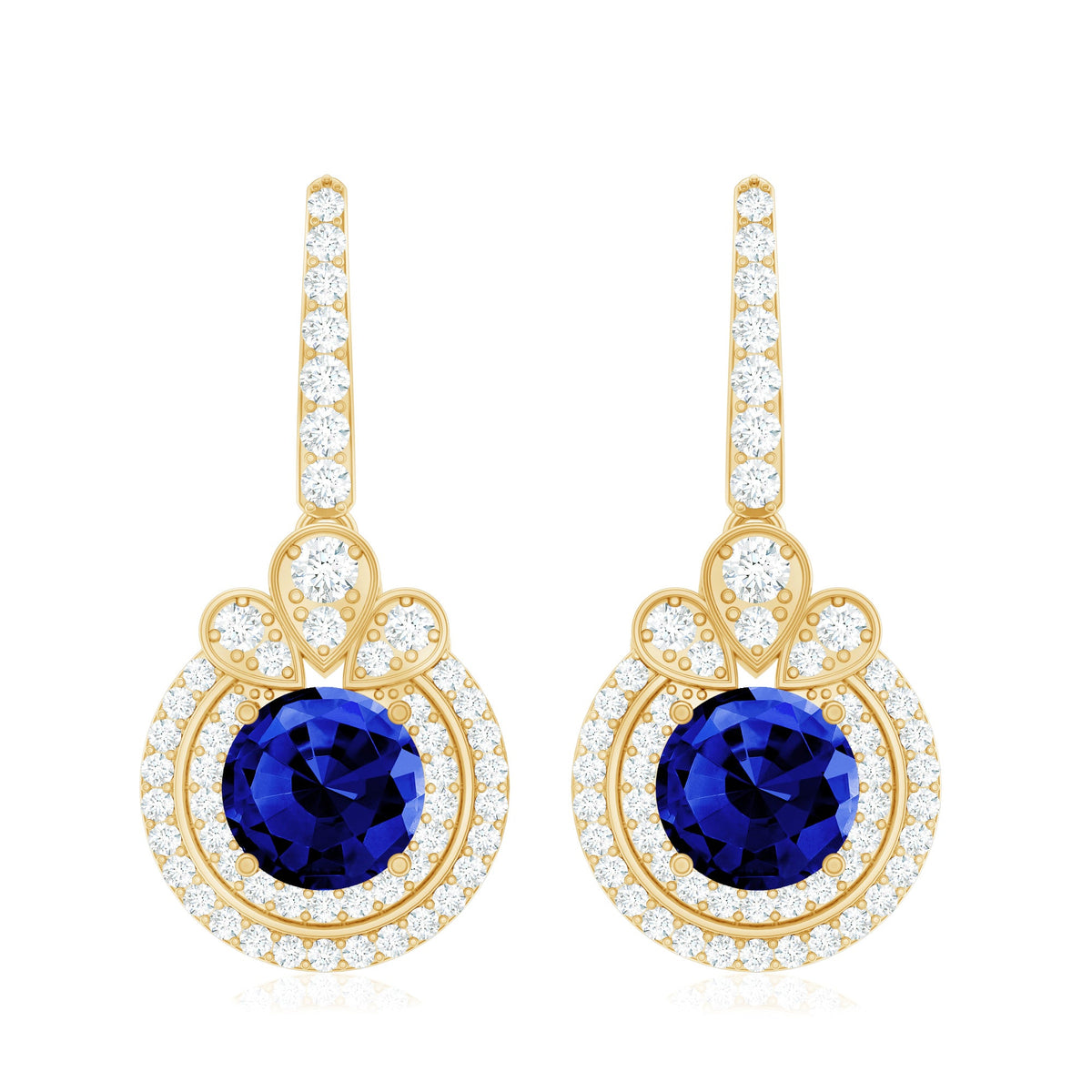 Classic Lab Grown Blue Sapphire Wedding Earrings with Diamonds Halo